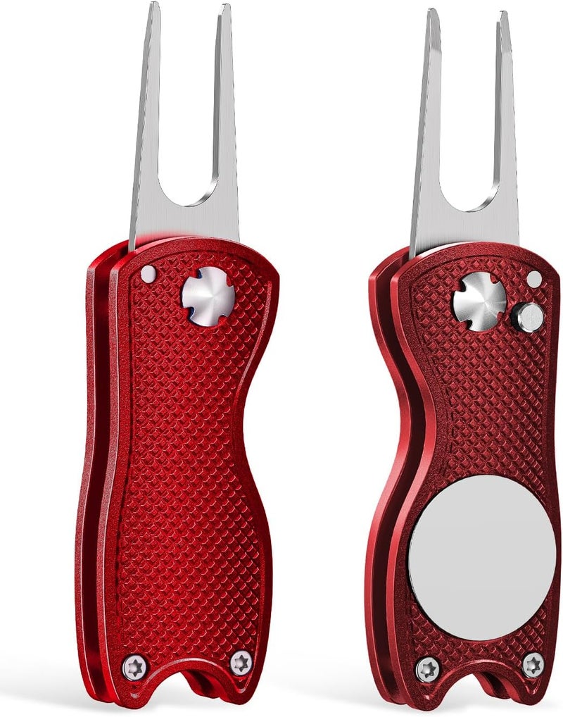 GreenHaven 2-6 Pack Golf Divot Repair Tool for Golfers Foldable Metal Green Tool with Magnetic Putt Alignment Ball Marker Pop-up Fork Tine with Sturdy Aluminum Alloy Handle - Image 1